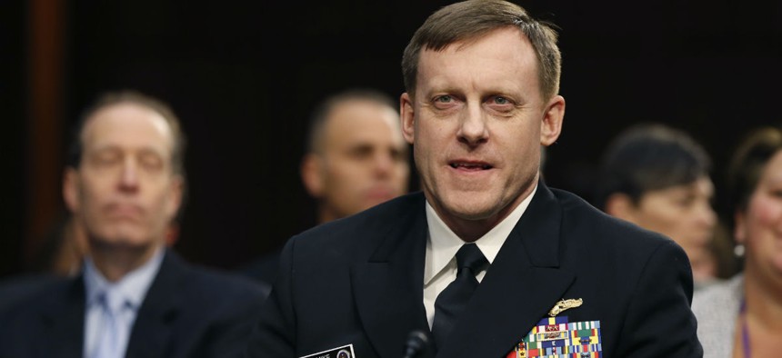 In this photo taken Feb. 9, 2016, U.S. Cyber Commander Commander, National Security Agency Director Adm. Michael Rogers testifies on Capitol Hill in Washington. 