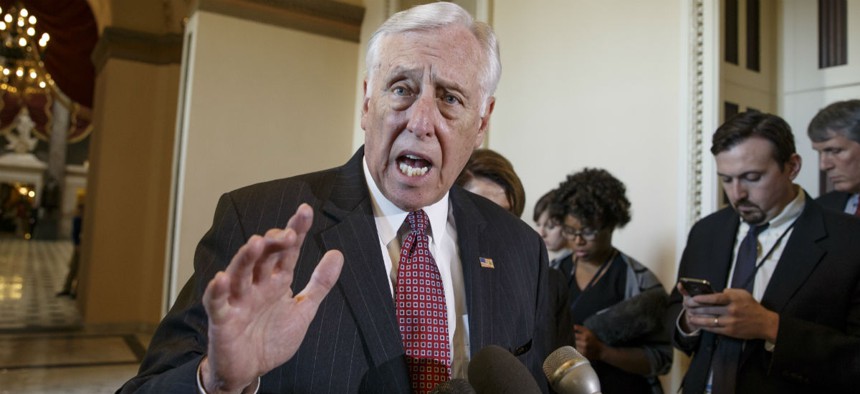 In this photo taken Feb. 27, 2015, House Minority Whip Steny Hoyer, D-Md. speaks on Capitol Hill in Washington. 