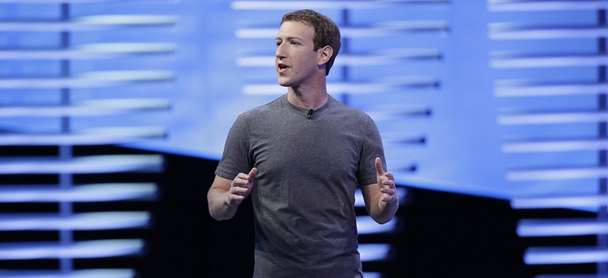 Facebook CEO Mark Zuckerberg during the keynote address at the F8 Facebook Developer Conference Tuesday, April 12, 2016.