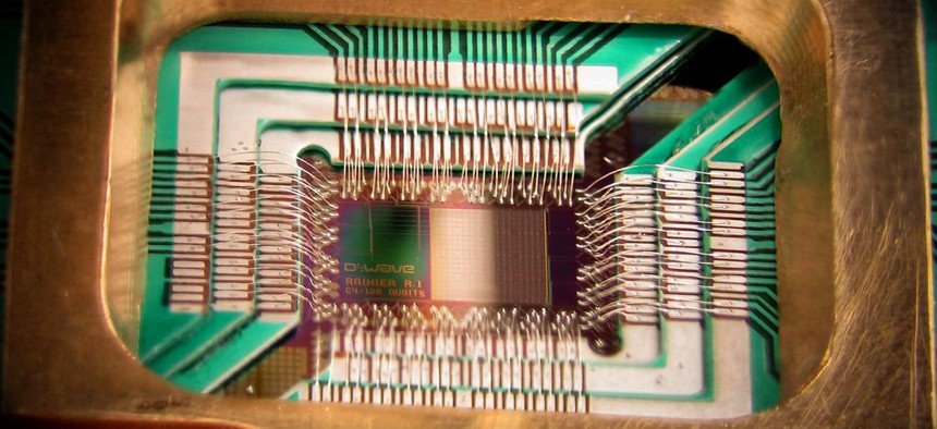 A quantum chip constructed by D-Wave Systems Inc.