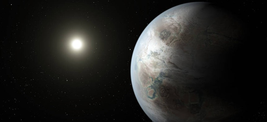 This world is the first Earth-sized planet found in the habitable zone of a sun-like star. The planet is 60 percent larger than Earth and 5 percent farther from its parent star than Earth is from the sun.