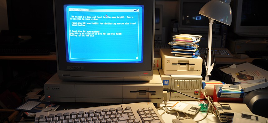 The first-ever ransomware virus infected computers like this 1980s-era Amiga 1000.