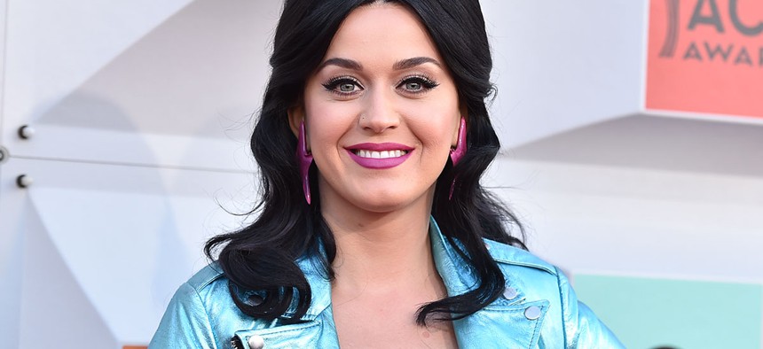 Katy Perry arrives at the 51st annual Academy of Country Music Awards in Las Vegas.
