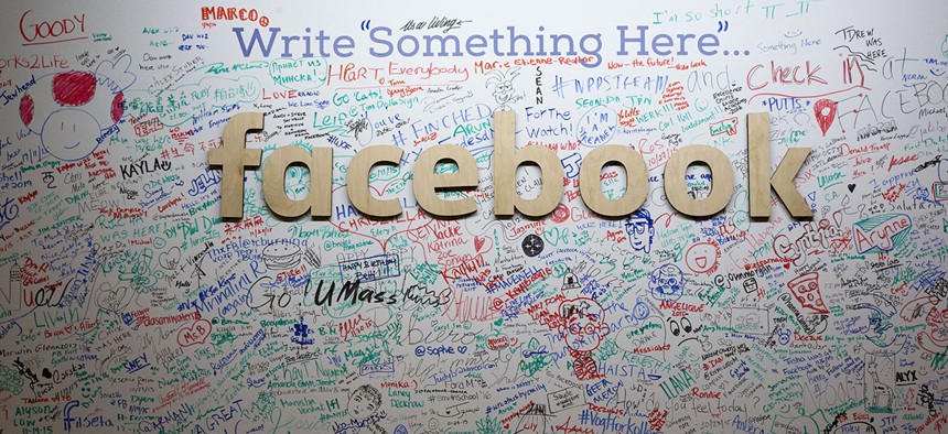 The Facebook signature wall at the company's office in New York.