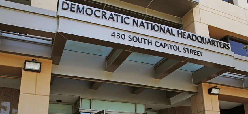 Outside the Democratic National Committee (DNC) headquarters in Washington, DC.