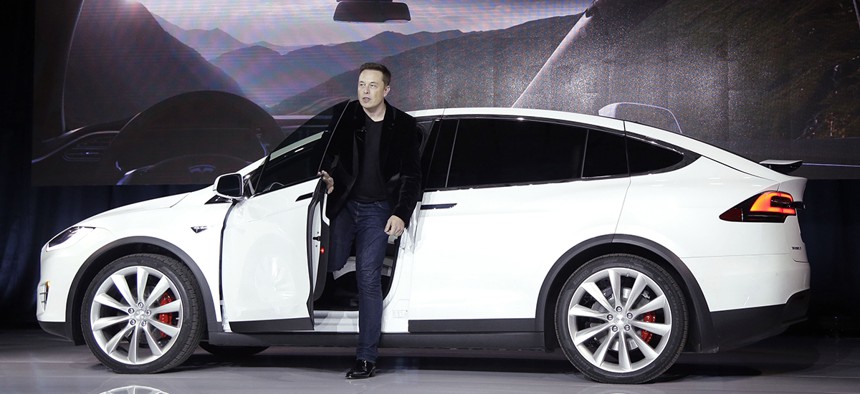 Elon Musk, CEO of Tesla Motors Inc., introduces the Model X car at the company's headquarters in Fremont, Calif.