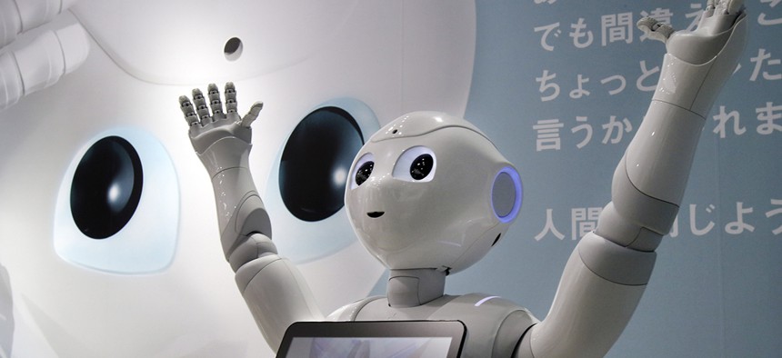 Humanoid Robot "Pepper" is displayed at SoftBank Mobile shop in Tokyo.