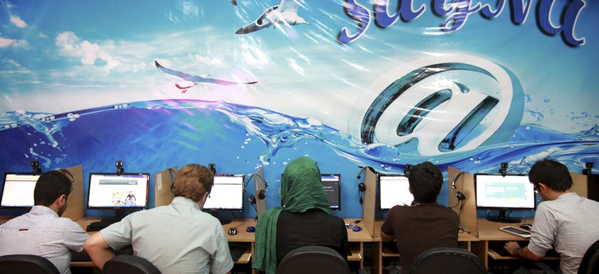 Iranians surf the Internet at a cafe in Tehran, Iran.