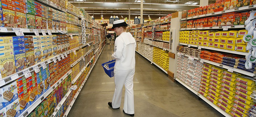 U.S. Navy petty officer Mary Crowe shops at the commissary at Naval Station San Diego.