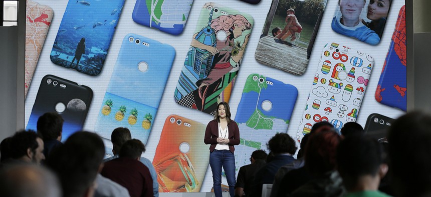 Sabrina Ellis, Google director of product management, talks about the new Google Pixel phone during a product event, Tuesday, Oct. 4, 2016.