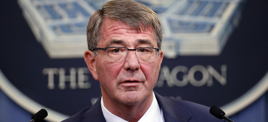 Defense Secretary Ash Carter speaks during a news conference at the Pentagon. 