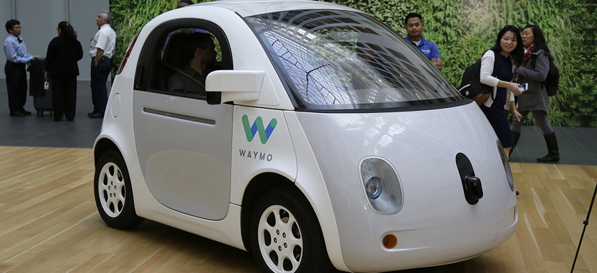 The Waymo driverless car is displayed during a Google event Tuesday, Dec. 13, 2016, in San Francisco. 