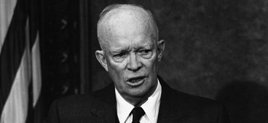President Dwight Eisenhower speaks during a news conference in Washington in 1958.