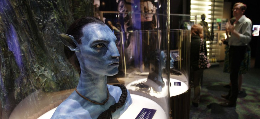 A figure of Jake Sully's avatar character from the movie "Avatar," is shown on display at the Experience Music Project in Seattle in 2011.