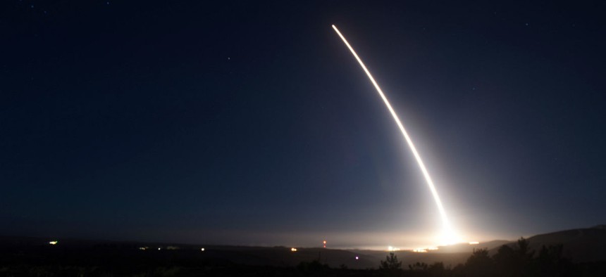 An unarmed Minuteman III intercontinental ballistic missile launches during an operational test Feb. 20.
