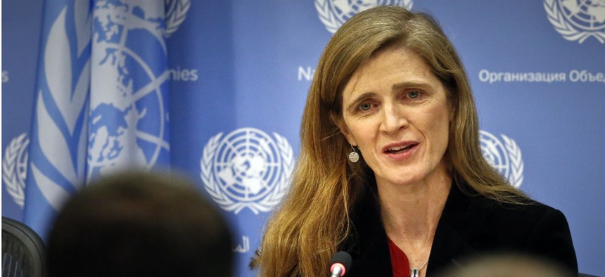 United States U.N. Ambassador Samantha Power speaks during her final press conference, Friday, Jan. 13, 2017 at U.N. headquarters.