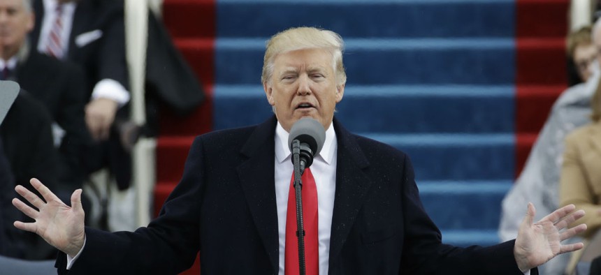 President Donald Trump delivers his inaugural address after being sworn in as the 45th president of the United States.