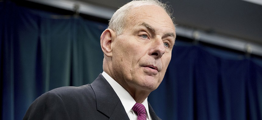 Homeland Security Secretary John Kelly speaks at a news conference at the U.S. Customs and Border Protection headquarters in Washington, Tuesday, Jan. 31, 2017.