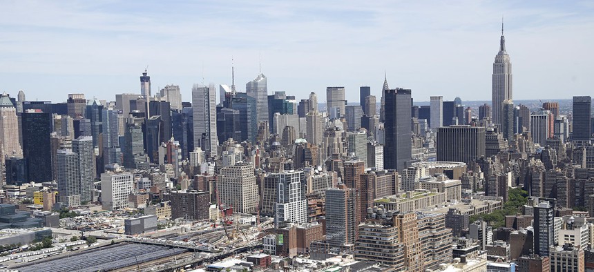 An ariel view of the skyline of Manhattan in New York.