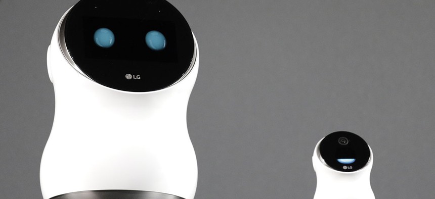 The LG Hub Robot & Mini are unveiled during an LG news conference before CES International, Wednesday, Jan. 4, 2017, in Las Vegas.