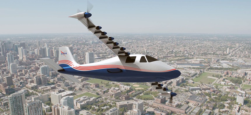 An artist's rendering of the X-57 electric aircraft.