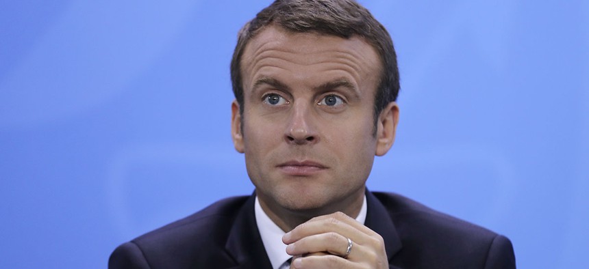 France's President Emmanuel Macron listens during a press conference after a gathering of European leaders on the upcoming G-20 summit on June 29, 2017.