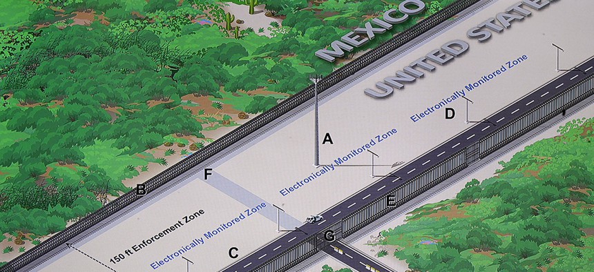 A concept illustration of a U.S.-Mexico border enforcement zone.