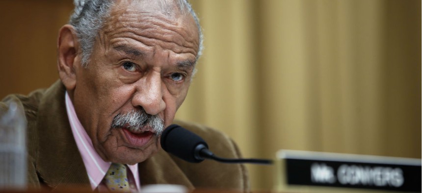 Rep. John Conyers, D-Mich. speaks on Capitol Hill in April.