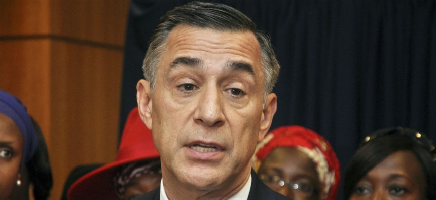 Rep. Darrell Issa, R-Calif., speaks at a news conference at the U.S embassy in Nigeria in 2015.