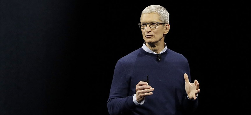 Apple CEO Tim Cook speaks during an announcement of new products at the Apple Worldwide Developers Conference in San Jose, Calif.