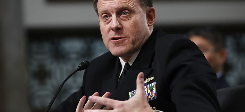 U.S. Cyber Command and the National Security Agency Director Adm. Mike Rogers testifies on Capitol Hill in Washington, Tuesday, May 9, 2017.