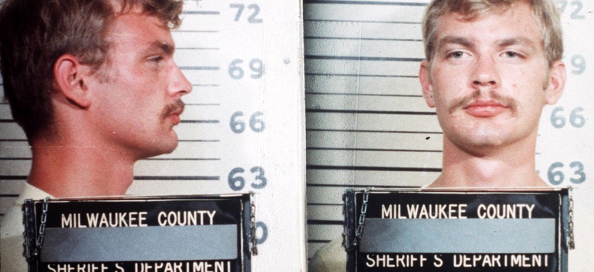 1982 Milwaukee county sheriff's department mugshot of serial killer Jeffrey Dahmer. 