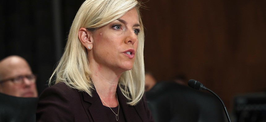 Kirstjen Nielsen testifies during a Senate Homeland Security and Governmental Affairs committee hearing on her nomination to be Department of Homeland Security Secretary, Wednesday, Nov. 8, 2017.