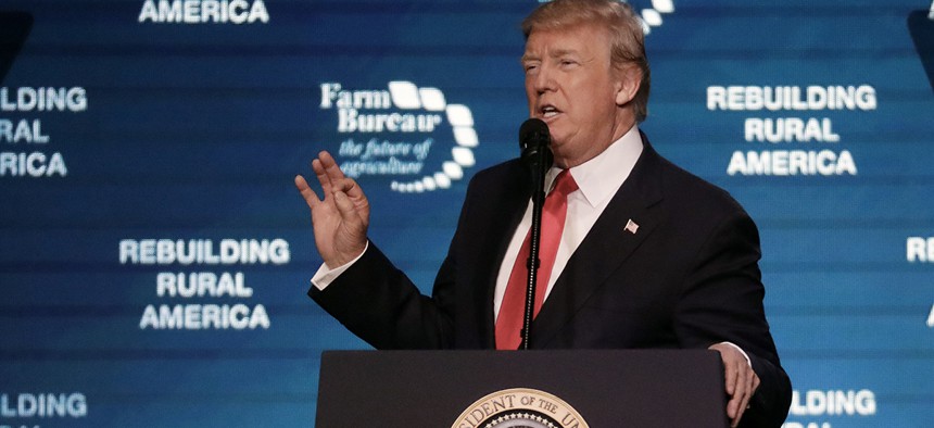 President Donald Trump speaks at the American Farm Bureau Federation annual convention Monday, Jan. 8, 2018, in Nashville, Tenn.