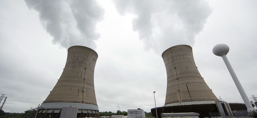 Cooling towers at the Three Mile Island nuclear power plant in Middletown, Pa. 