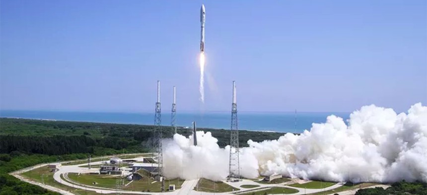 An Atlas V rocket launches with the X-37B spacecraft.