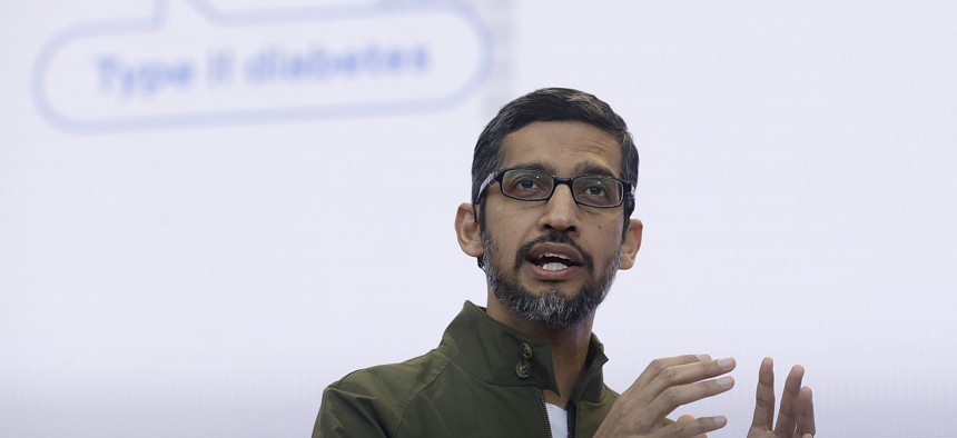 Google CEO Sundar Pichai speaks at the Google I/O conference in Mountain View, Calif., Tuesday, May 8, 2018.