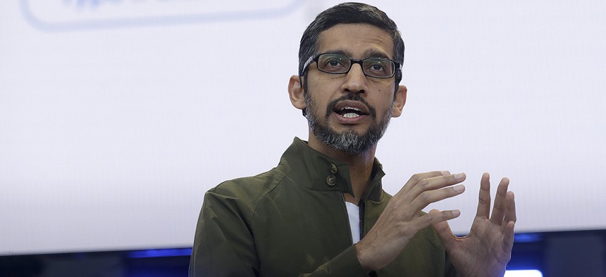Google CEO Sundar Pichai speaks at the Google I/O conference in Mountain View, Calif.