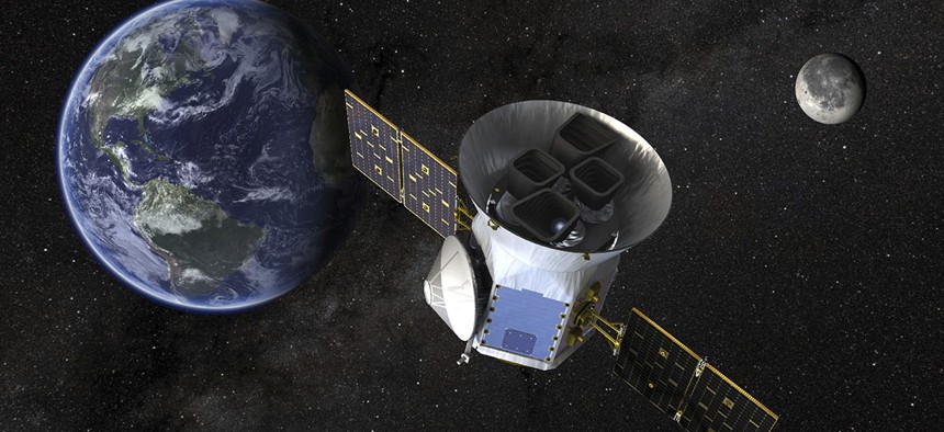 This image made available by NASA shows an illustration of the Transiting Exoplanet Survey Satellite (TESS).