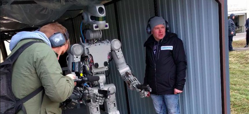 The FEDOR robot is trained to shoot guns.