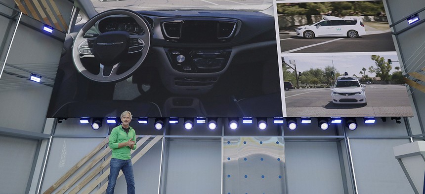 Waymo CEO John Krafcik speaks at the Google I/O conference in Mountain View, Calif., Tuesday, May 8, 2018.