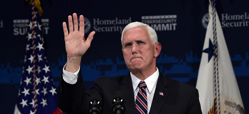 Vice President Mike Pence speaks at the Department of Homeland Security National Cybersecurity Summit in New York, Tuesday, July 31, 2018. 
