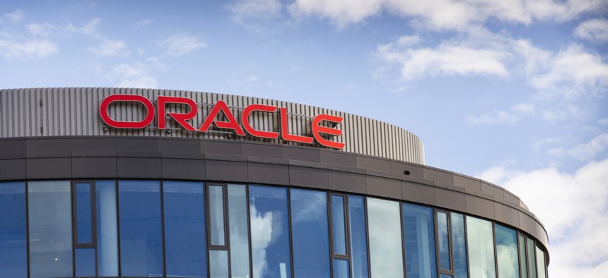 An Oracle corporation logo on the building of the Czech headquarters on June 18, 2016 in Prague.