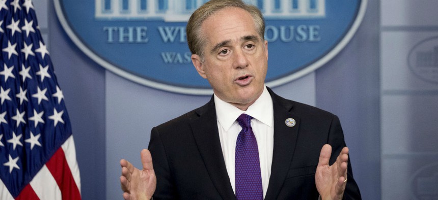 David Shulkin, then-Veterans Affairs Secretary, announces the department will adopt a commercial electronic health records product at the White House June 5, 2017. 
