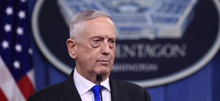 Secretary of Defense Jim Mattis speaks to reporters during a news conference at the Pentagon, Tuesday, Aug. 28, 2018.