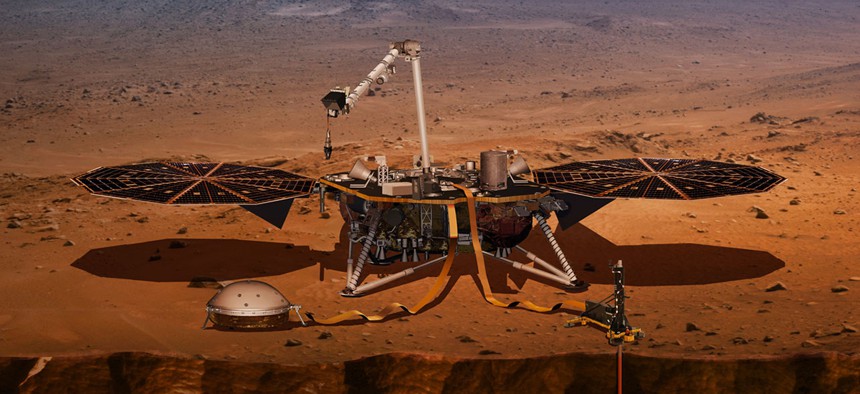 An artist's impression of the InSight lander on Mars.