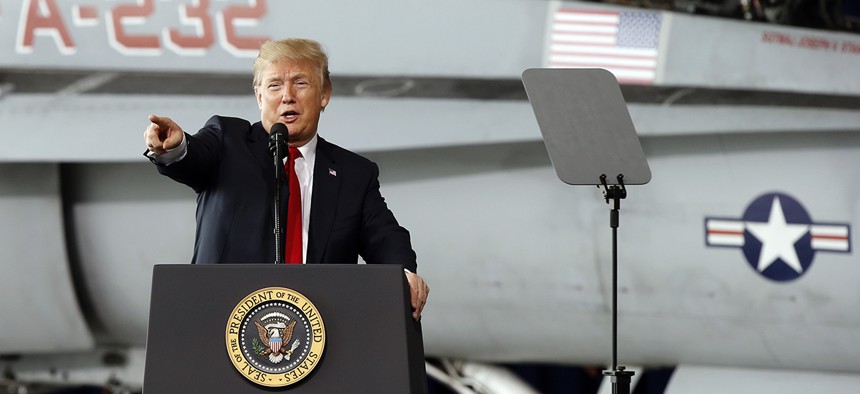 President Donald Trump speaks at the Marine Corps Air Station Miramar, in San Diego, Tuesday, March 13, 2018.