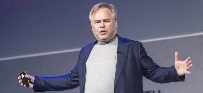 Kaspersky Lab CEO Eugene Kaspersky speaking at the Mobile World Congress on Feb. 27, 2017, Barcelona, Spain.