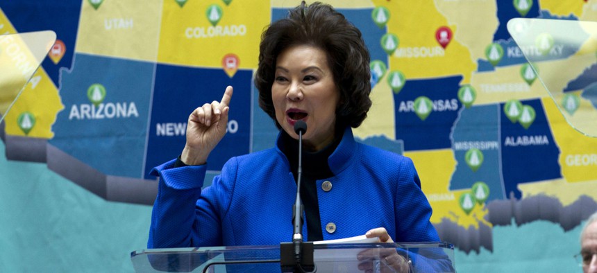 Transportation Secretary Elaine Chao speaks during a major infrastructure investment announcement at transportation headquarters in Washington, Dec. 11, 2018.