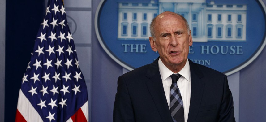 Director of National Intelligence Dan Coats speaks during the daily press briefing at the White House, Aug. 2, 2018, in Washington. 